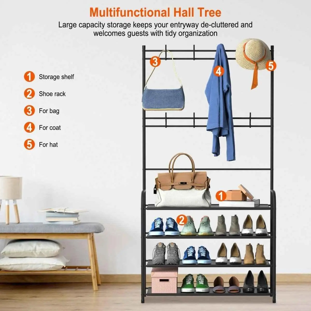 GrandHeim multifunctional shoe rack storage cupboard with shelves for shoes, bags, coats, and hats