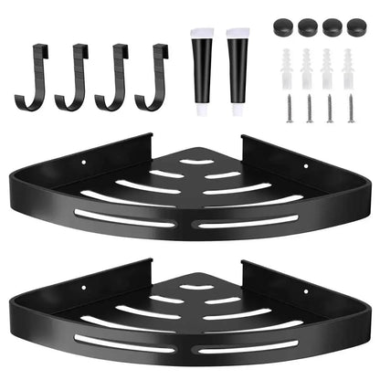 GrandHeim black metal shower rack corner set with hooks screws and wall anchors for bathroom organization