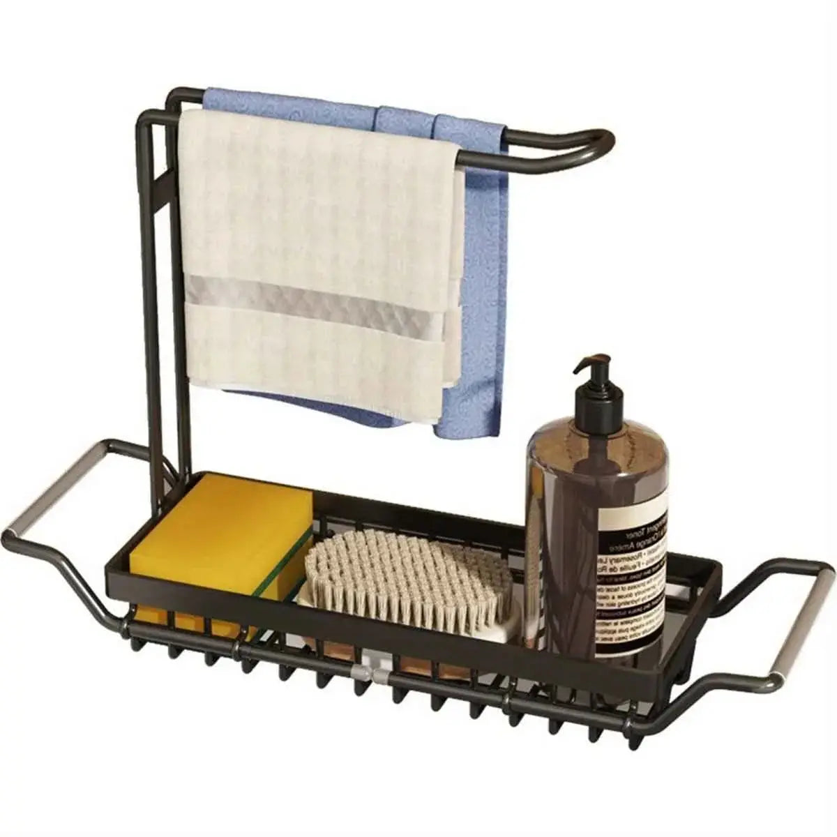 GrandHeim sink caddy kitchen organizer with towel rack, sponge, brush, and soap dispenser holder