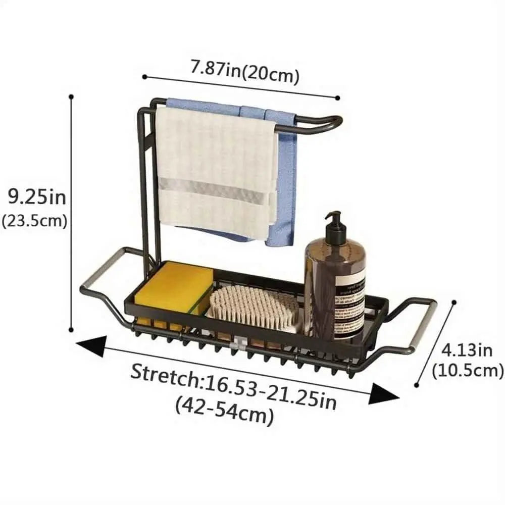 GrandHeim sink caddy kitchen organizer with towel rack and adjustable stretch design